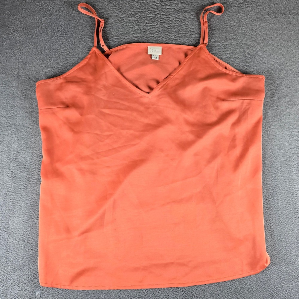 A New Day Womens XXL Orange V-Neck Satin Cami Adjustable Straps Tank Top